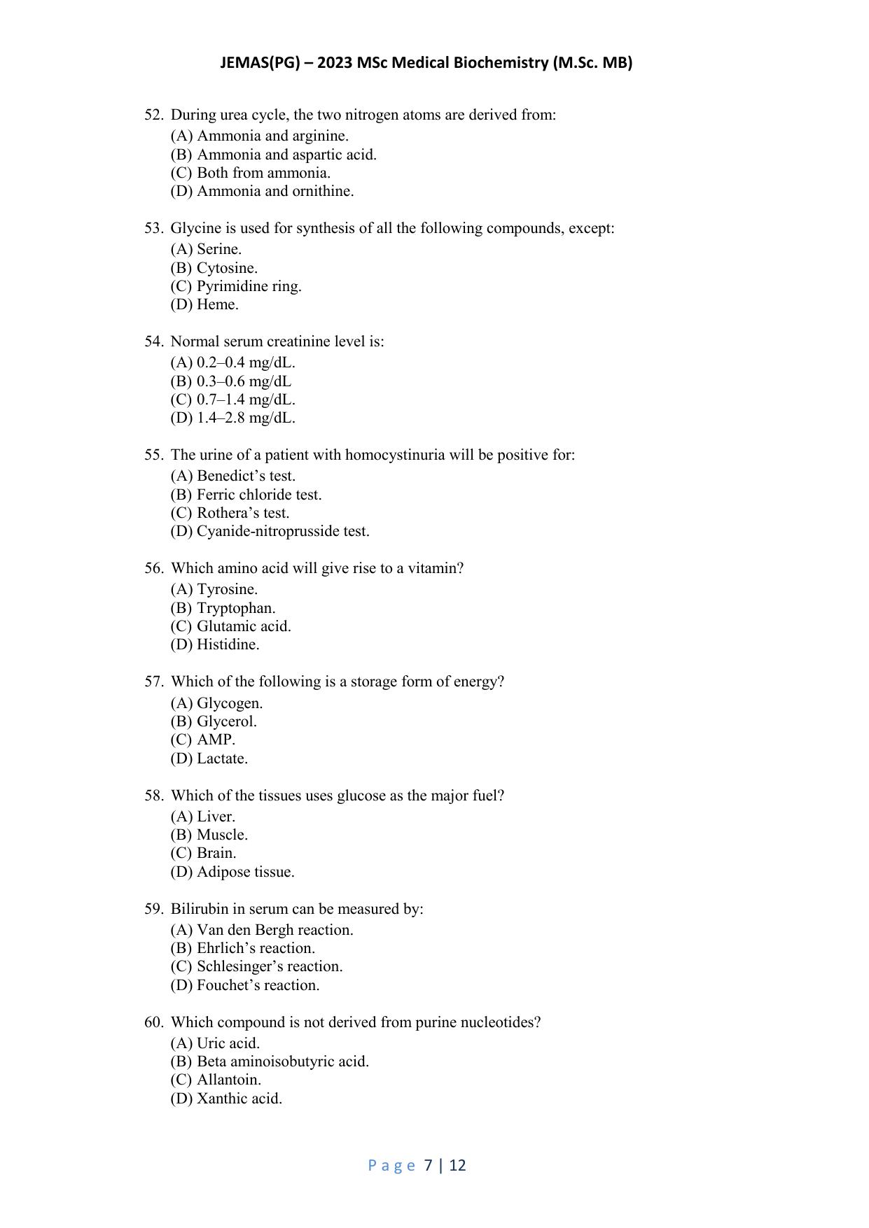 WB JEMAS (PG) M.Sc MB 2023 Question Paper - Page 8