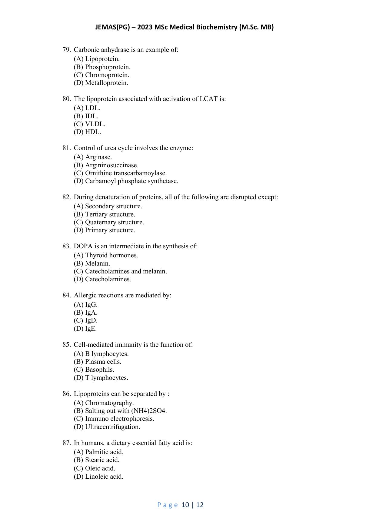 WB JEMAS (PG) M.Sc MB 2023 Question Paper - Page 11