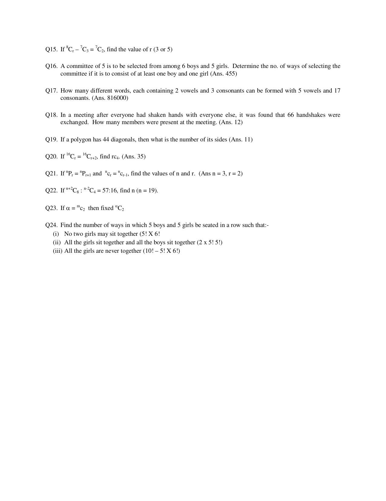 CBSE Worksheets for Class 11 Mathematics Permutations and Combinations Assignment 2 - Page 2