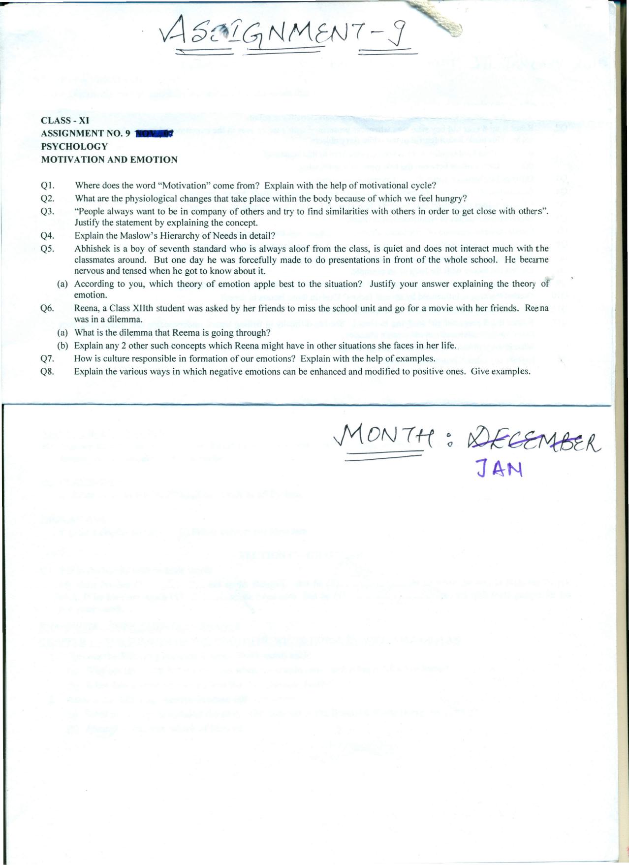 CBSE Worksheets for Class 11 Psychology Assignment 9 - Page 1