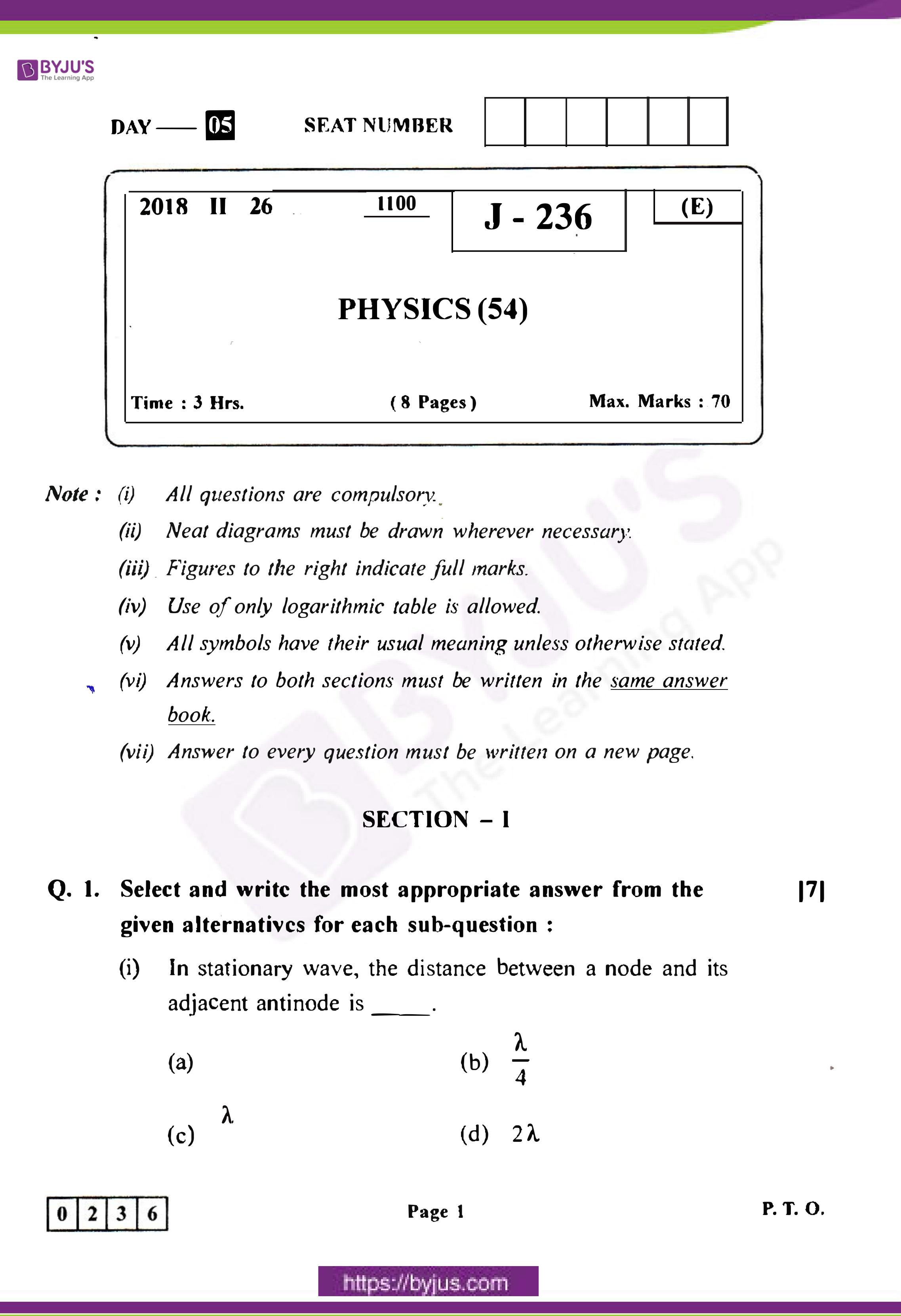 Maharashtra Board Hsc Physics 2018 Question Paper Indcareer Docs