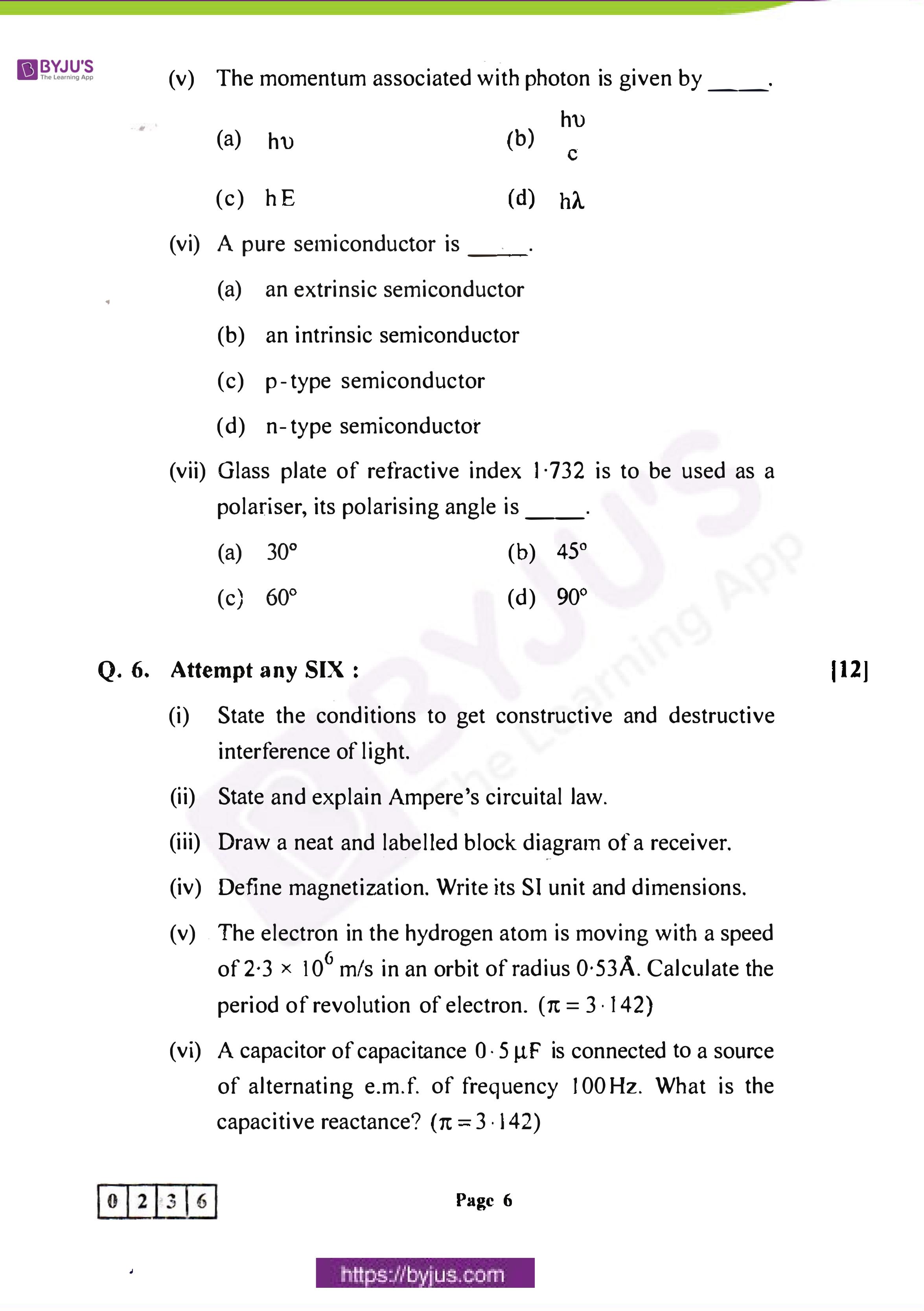 Maharashtra Board Hsc Physics 2018 Question Paper Indcareer Docs