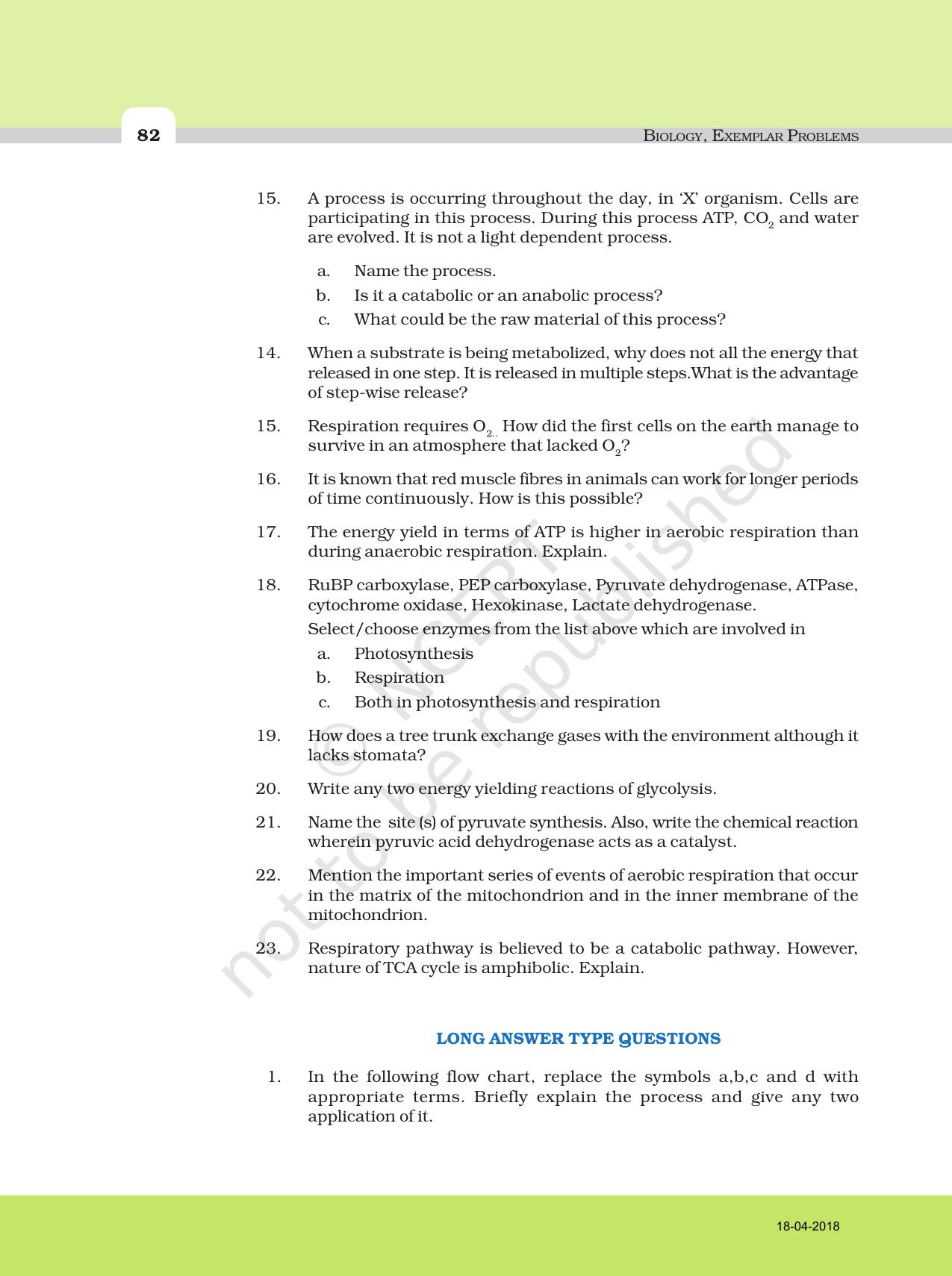 NCERT Exemplar Book For Class 11 Biology Chapter 14 Respiration In Plants