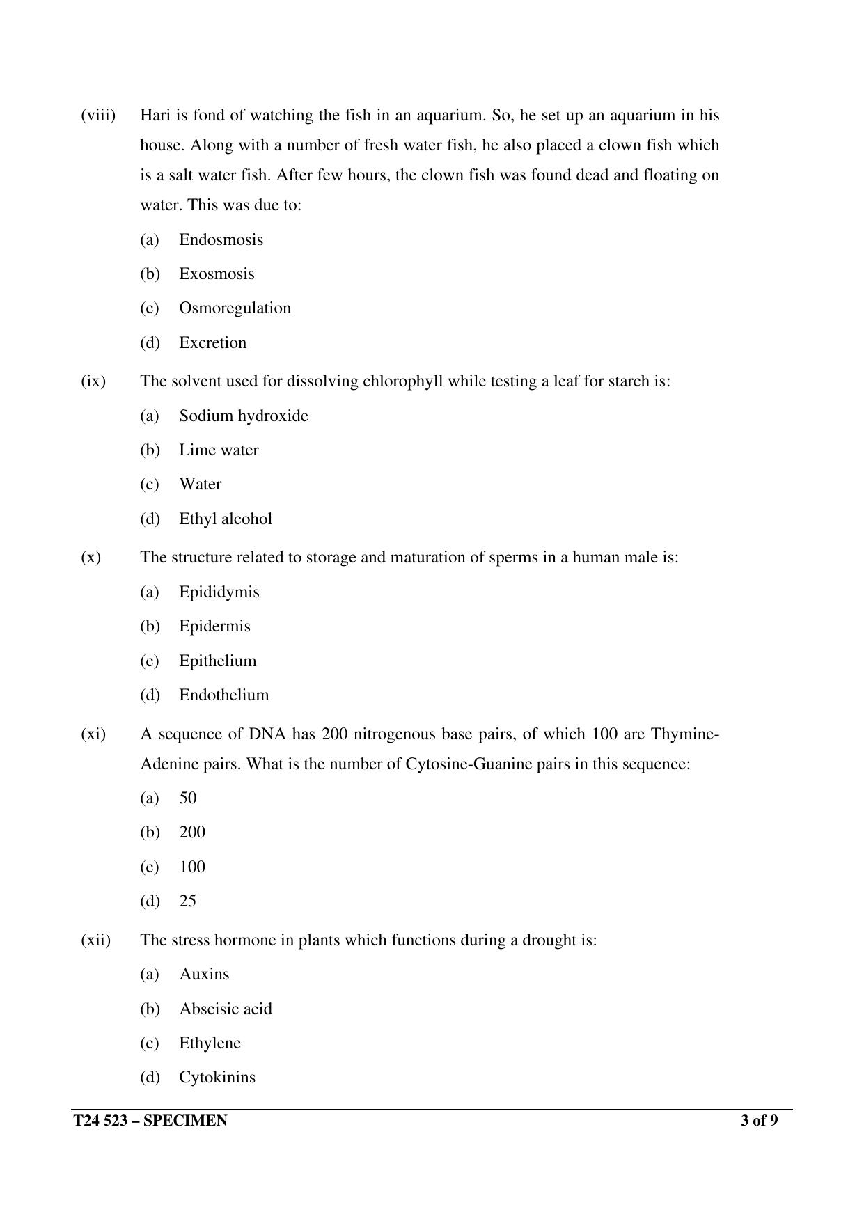 ICSE Class 10  2024 Biology Sample Paper - Page 3