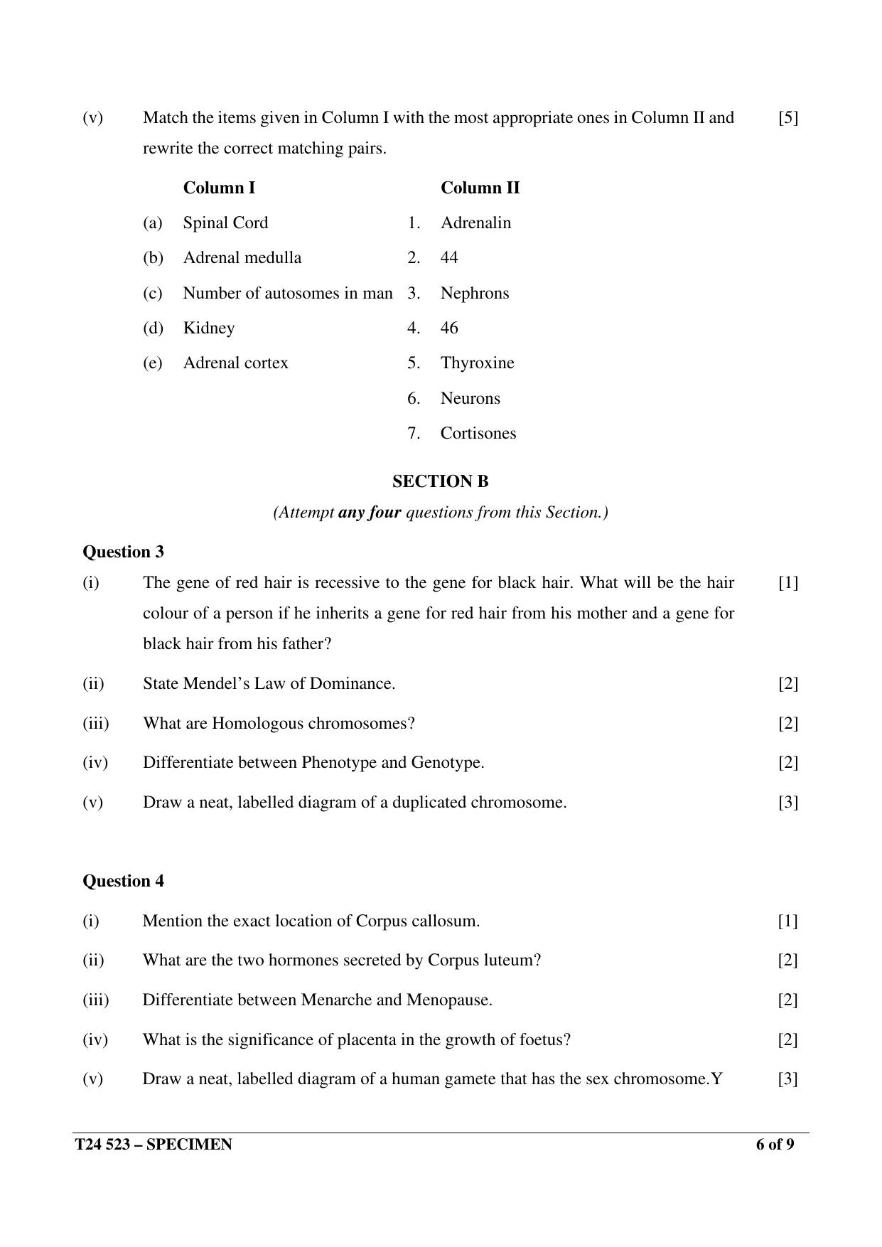 ICSE Class 10  2024 Biology Sample Paper - Page 6