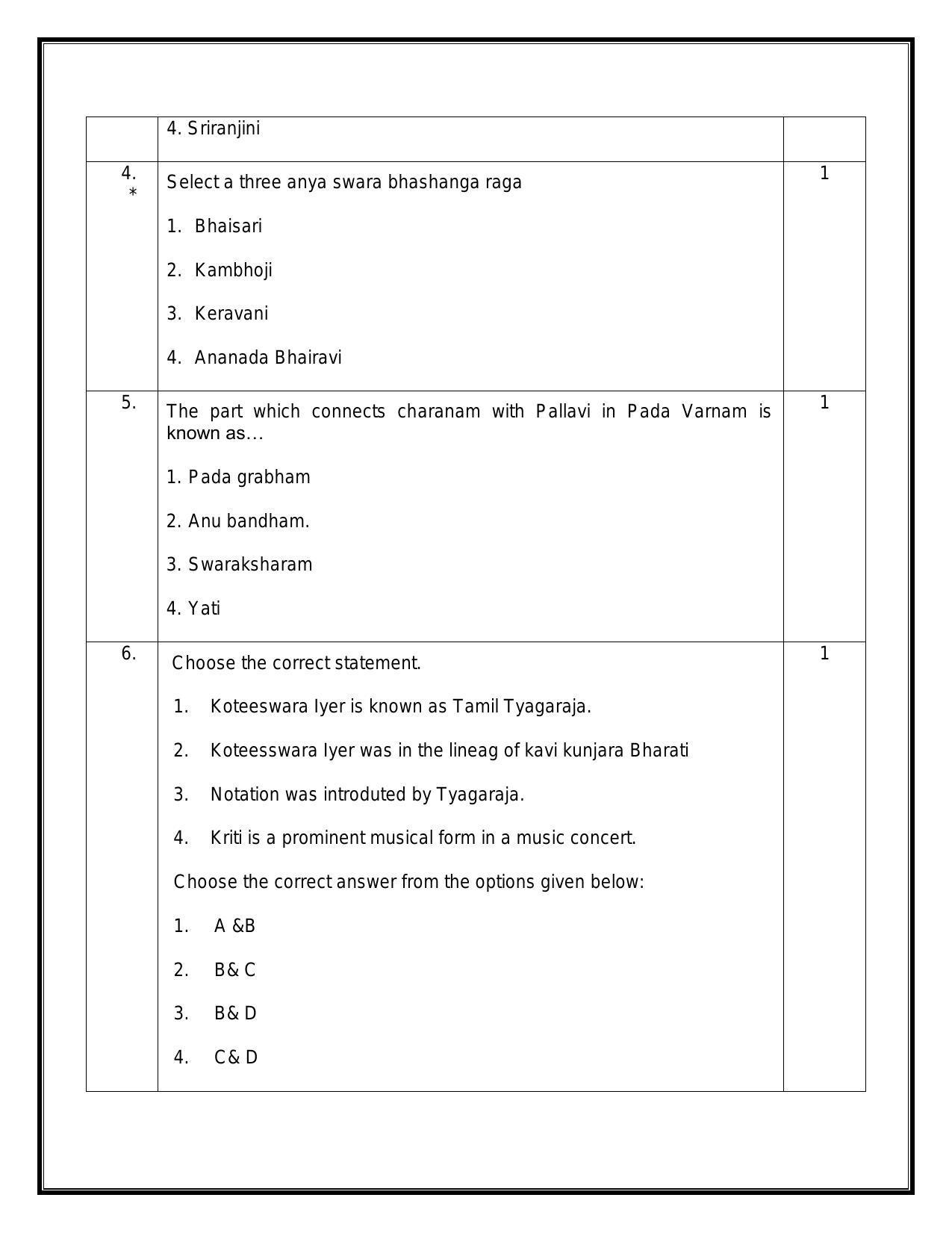 CBSE Class 10 Carnatic MusicVocal Sample Paper 2024 IndCareer Docs