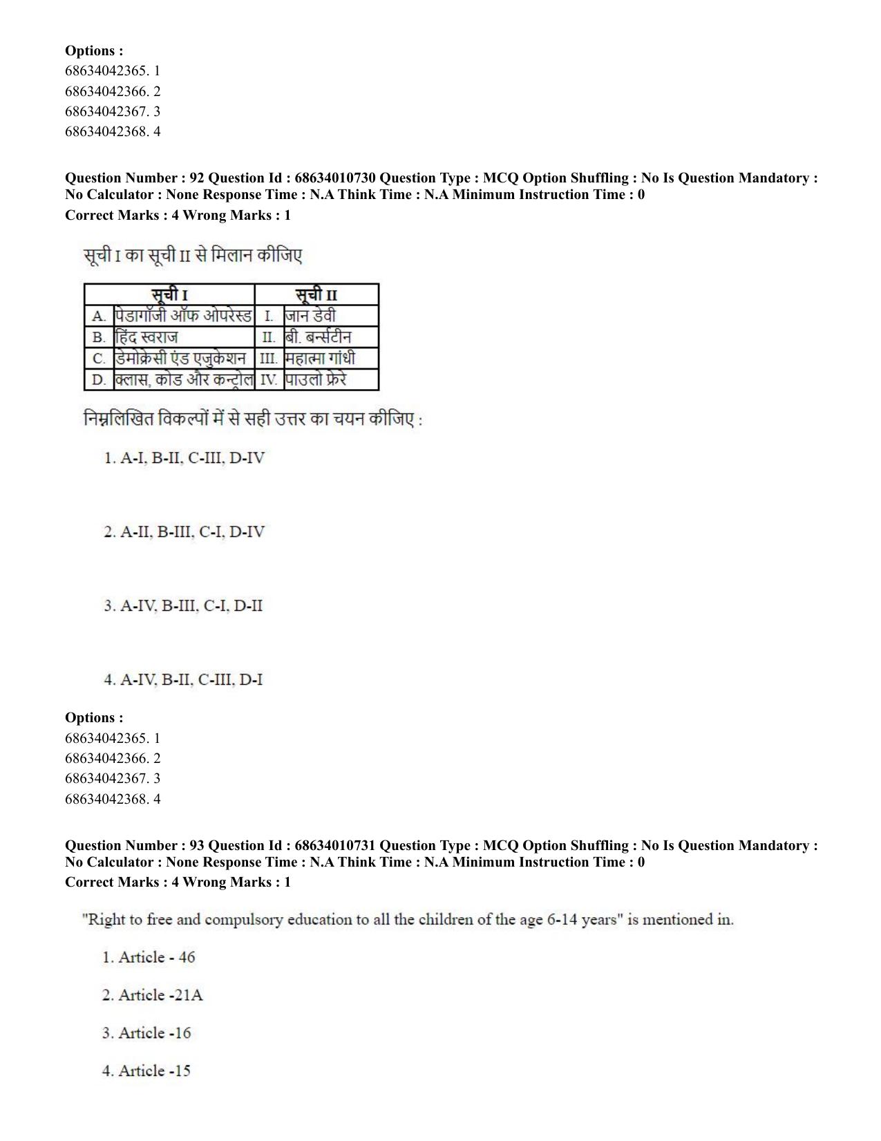 CUET PG 2023:COQP15 – M.Ed. (Hindi)-Shift 1 (09-06-2023) Question Paper - Page 91