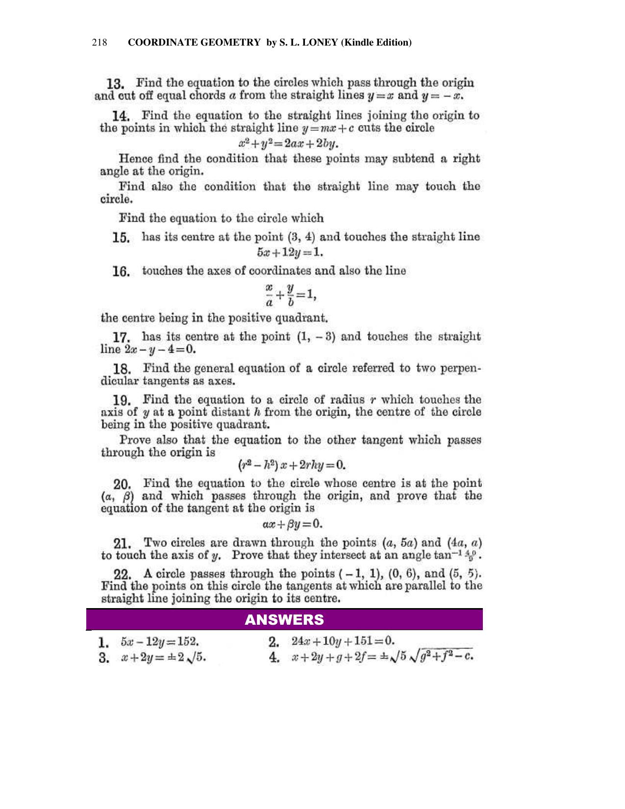 Chapter 8: The Circle - SL Loney Solutions: The Elements of Coordinate Geometry - Page 25