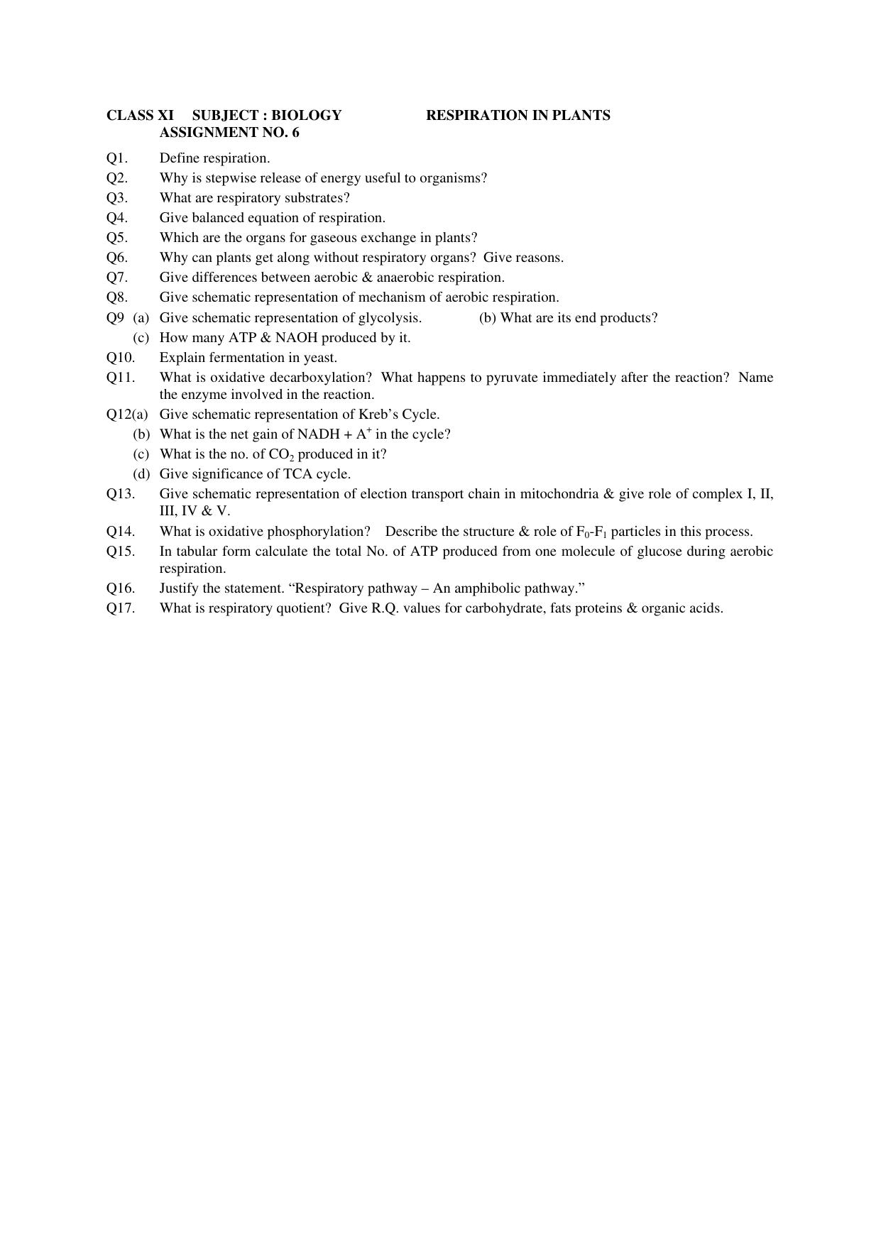 CBSE Worksheets for Class 11 Biology Assignment 6 - Page 1