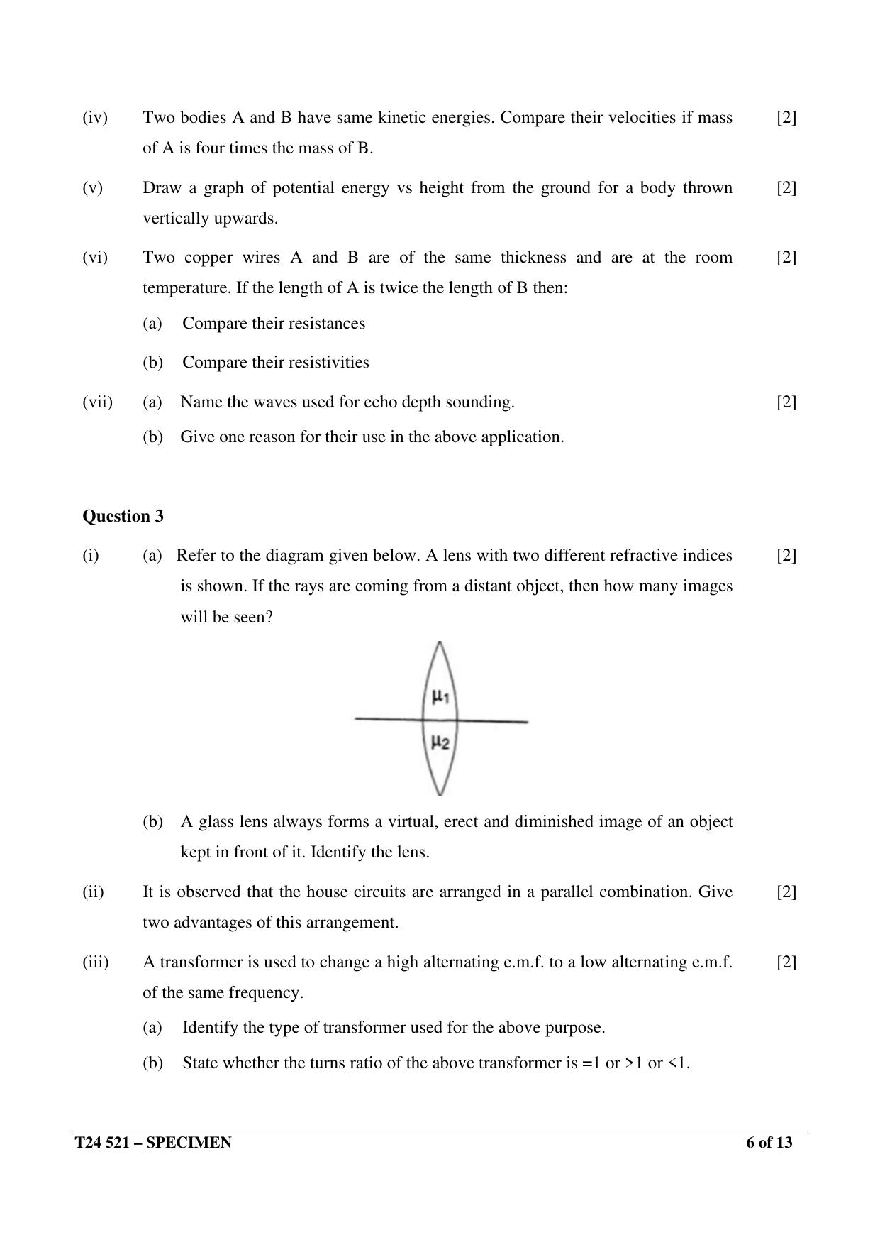 ICSE Class 10  2024 Physics Sample Paper - Page 6