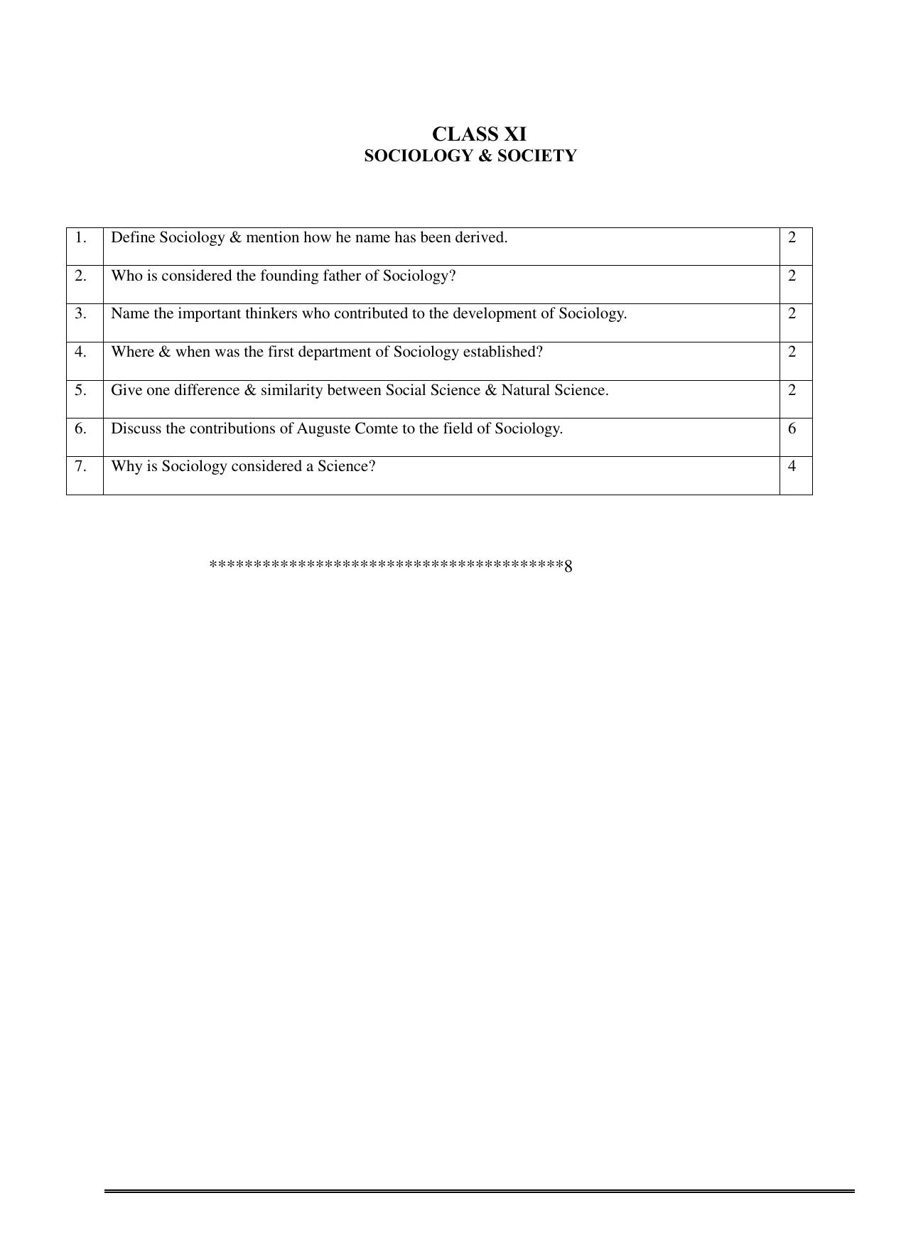 CBSE Worksheets for Class 11 Sociology Society and Sociology Assignment 2 - Page 1