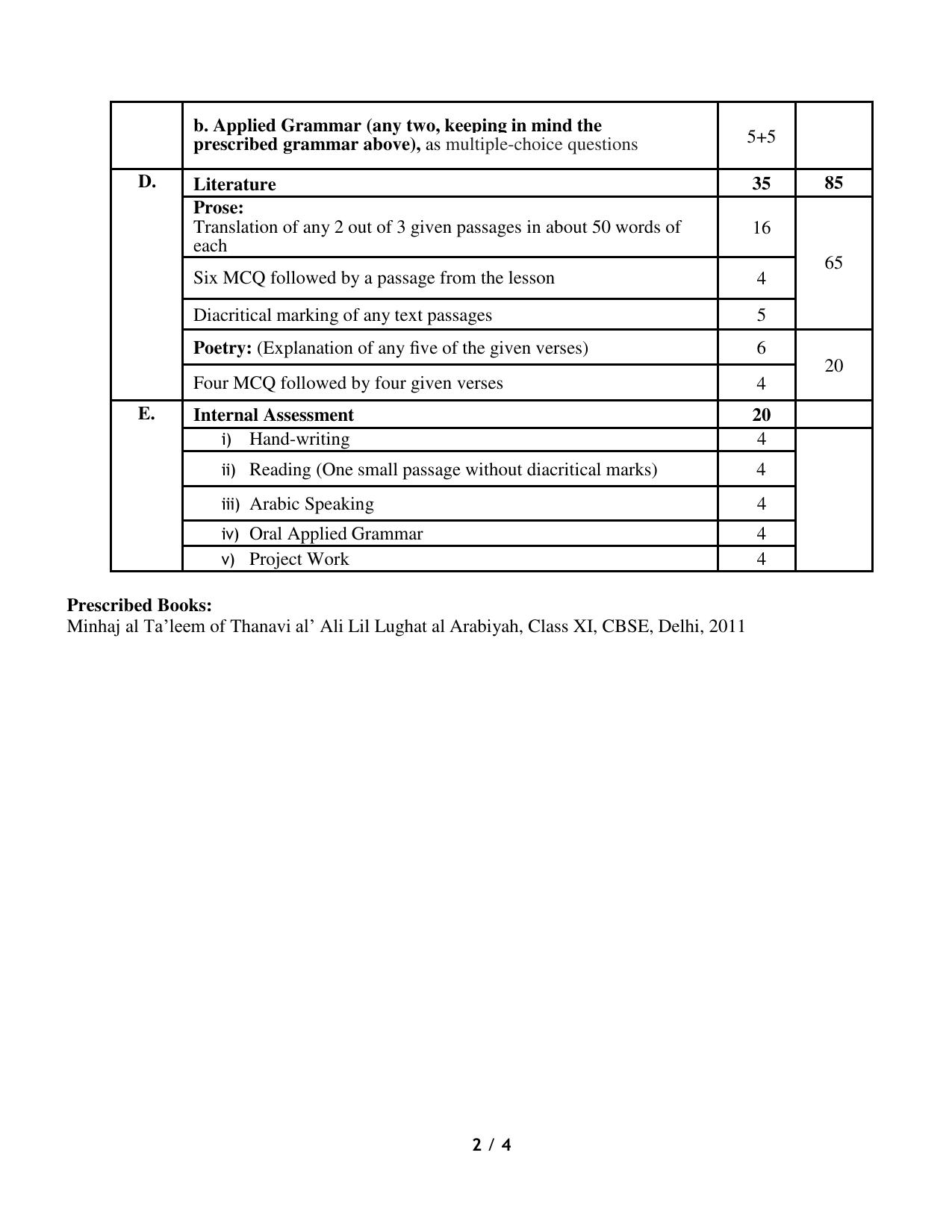 CBSE Class XI & XII Arabic Syllabus - Page 2
