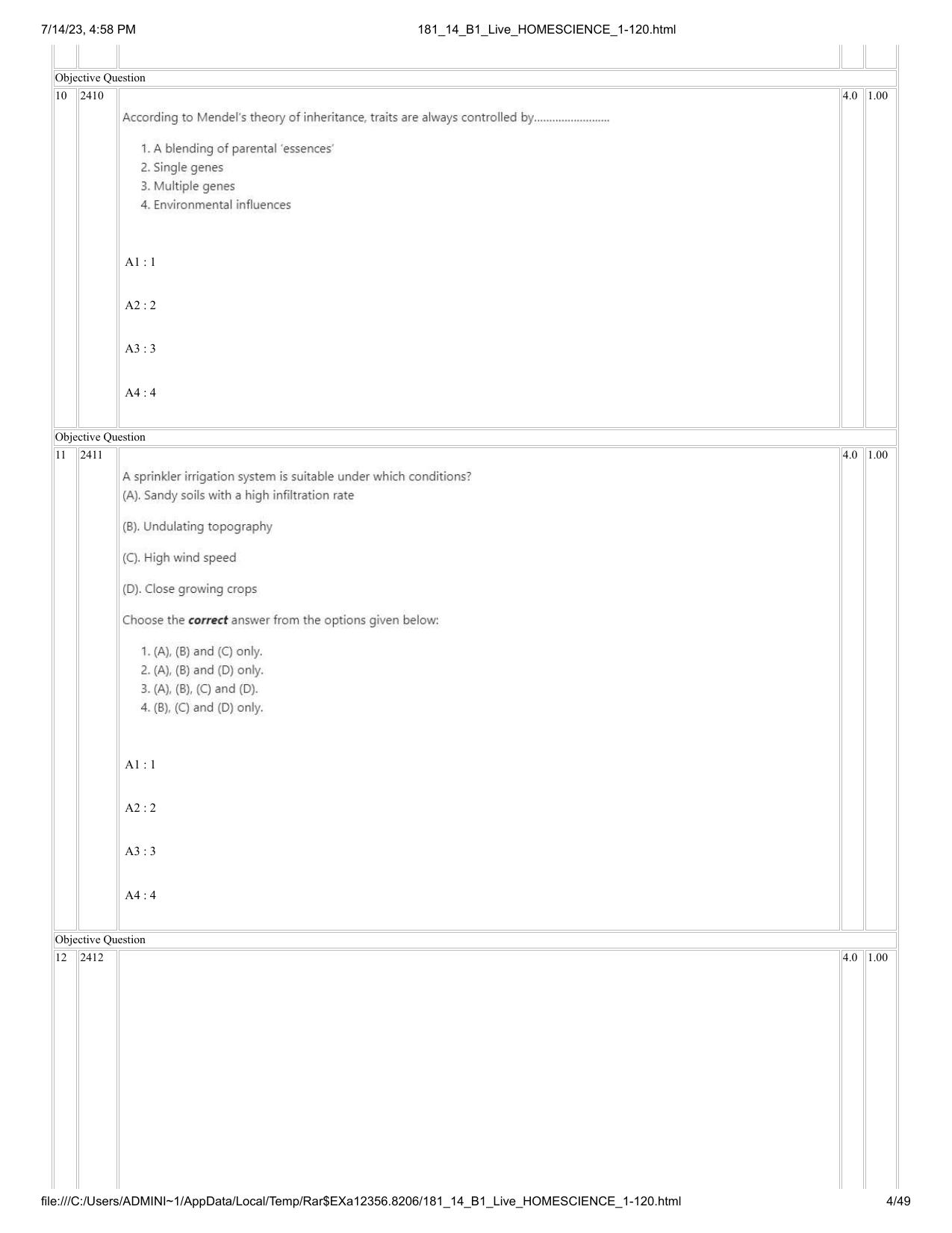 ICAR AIEEA PG 2023 HOME SCIENCE Question Paper- 14 July 2023 ...