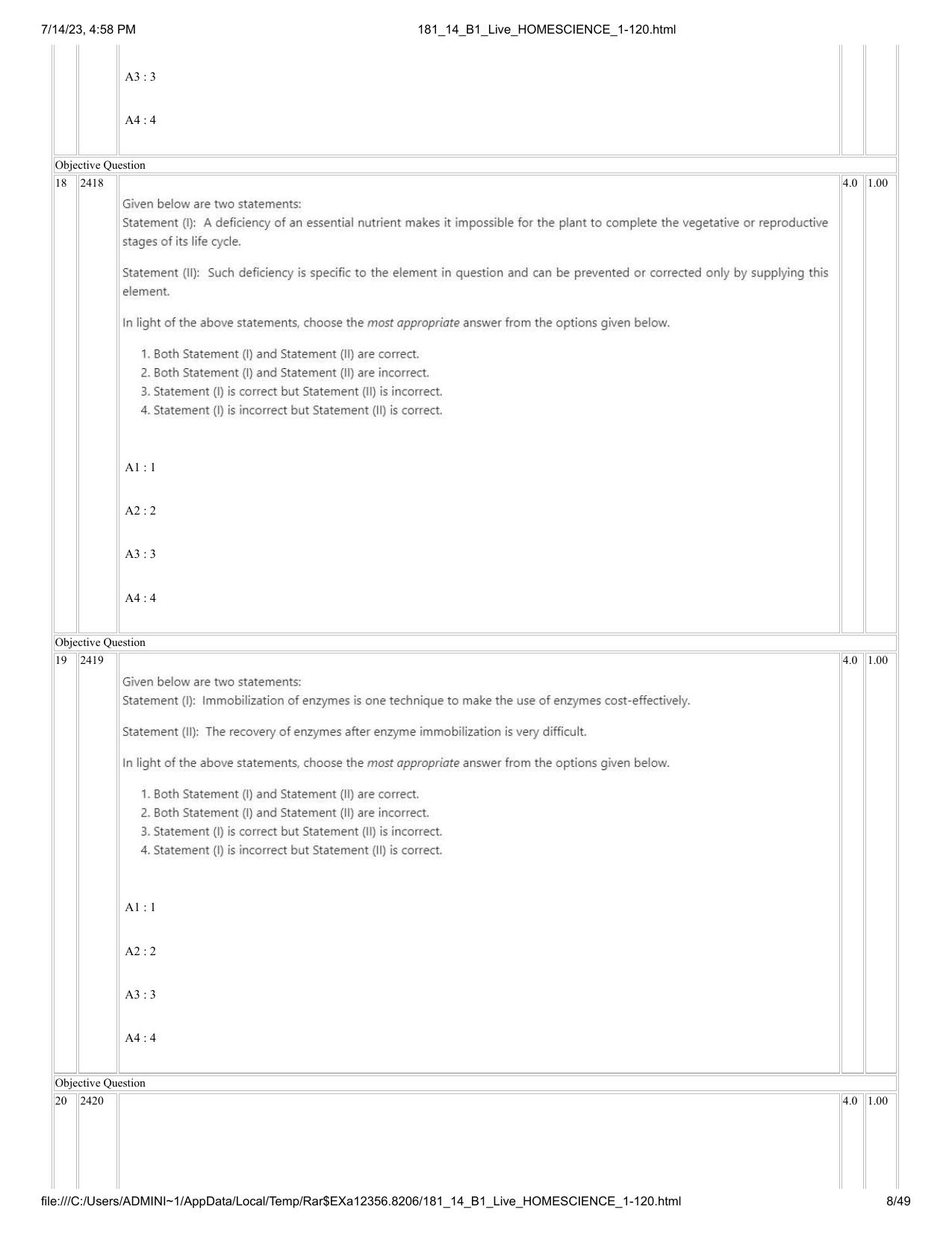 ICAR AIEEA PG 2023 HOME SCIENCE Question Paper- 14 July 2023 ...