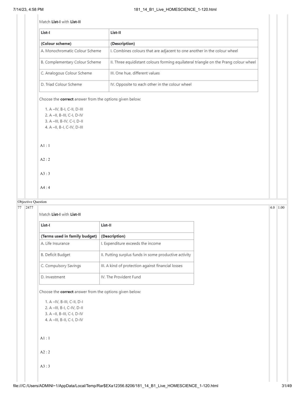 ICAR AIEEA PG 2023 HOME SCIENCE Question Paper- 14 July 2023 ...