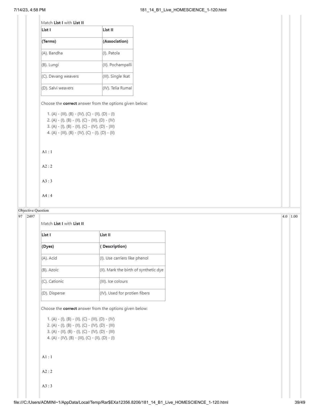 ICAR AIEEA PG 2023 HOME SCIENCE Question Paper- 14 July 2023 ...