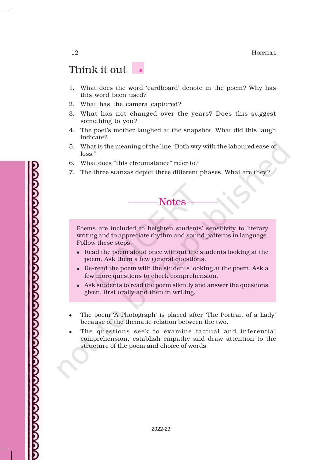 NCERT Book For Class 11 English Chapter 1 The Portrait Of A Lady