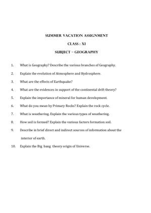 CBSE Worksheets for Class 11 Geography Assignment 1