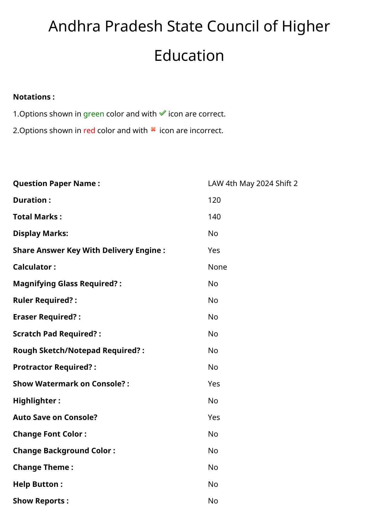 AP RCET 2024 Law Question Paper (04-05-2024 (Saturday) Session-II) - Page 1