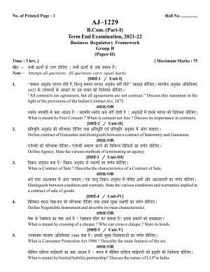 Bilaspur University Question Paper 2021-2022: B.COM Part-I (One) (10+2 ...