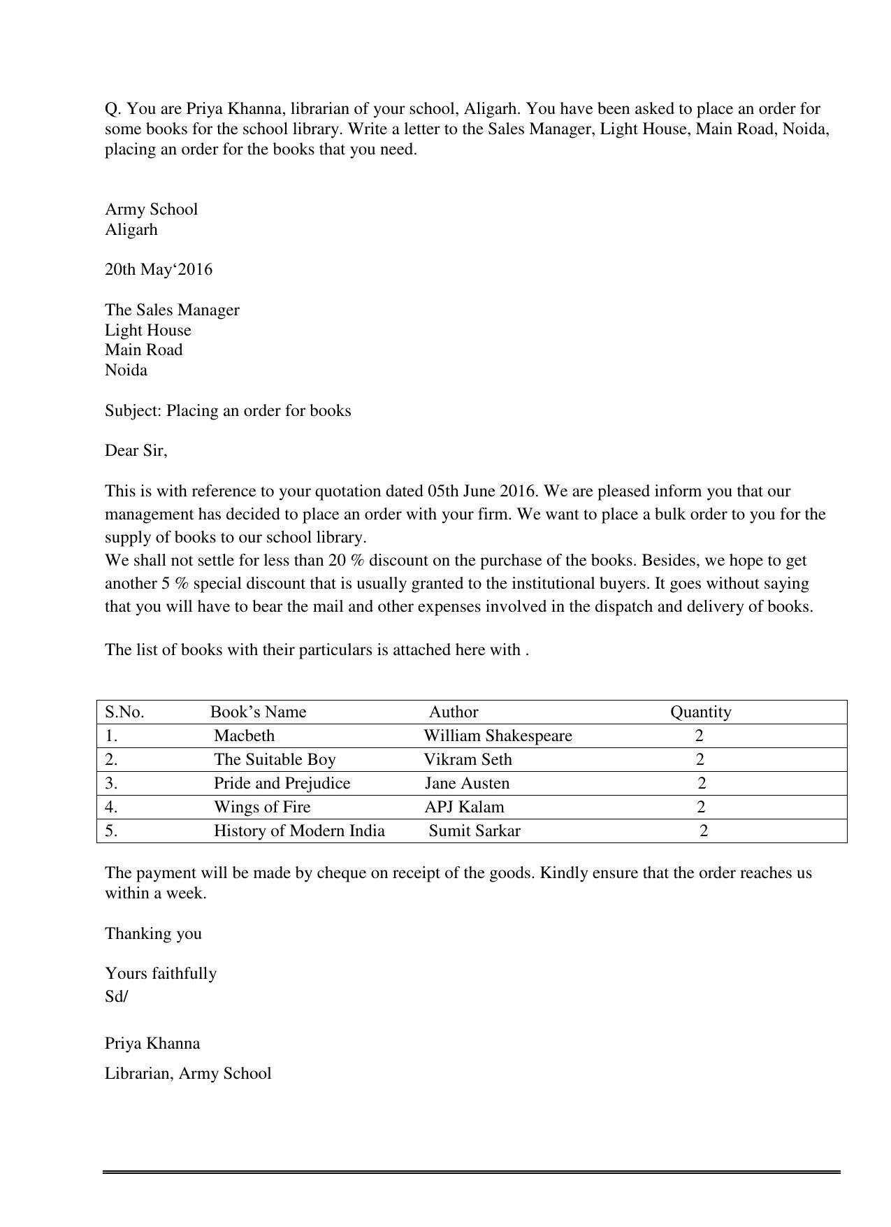 CBSE Worksheets for Class 11 English Letter Placing Order And Reply Assignment - Page 3