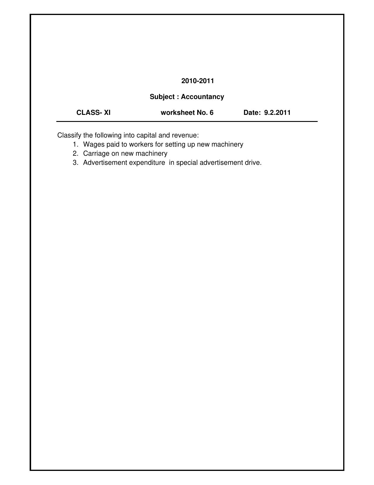 CBSE Worksheets for Class 11 Accountancy Assignment 4 - Page 1