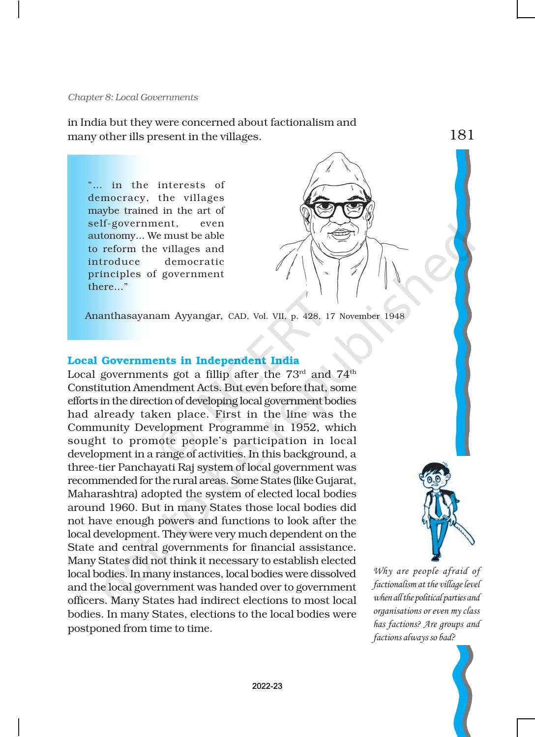 NCERT Book for Class 11 Political Science (Indian Constitution at Work) Chapter 8 Local Governments - Page 6