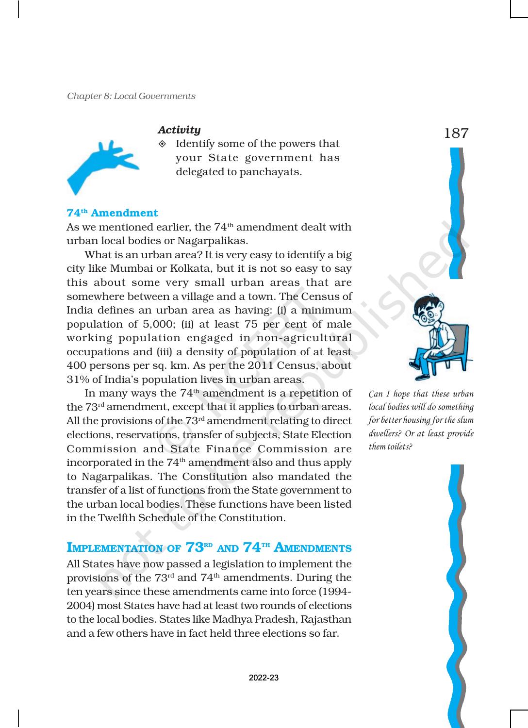 NCERT Book for Class 11 Political Science (Indian Constitution at Work) Chapter 8 Local Governments - Page 12