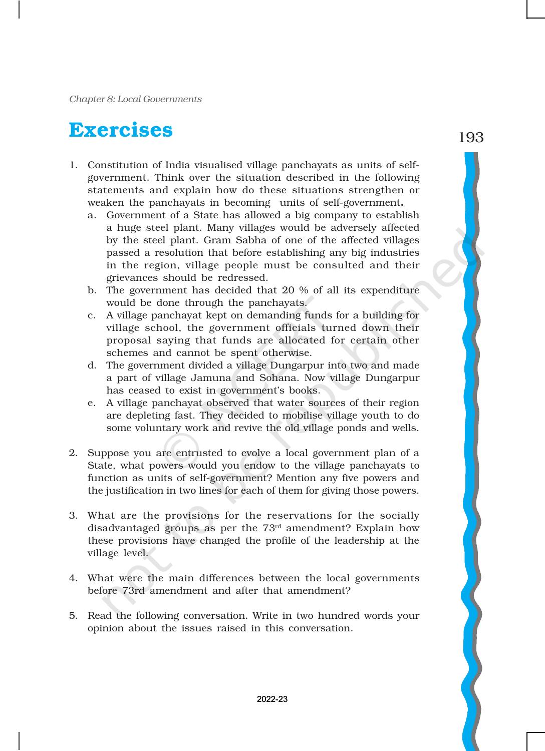 NCERT Book for Class 11 Political Science (Indian Constitution at Work) Chapter 8 Local Governments - Page 18