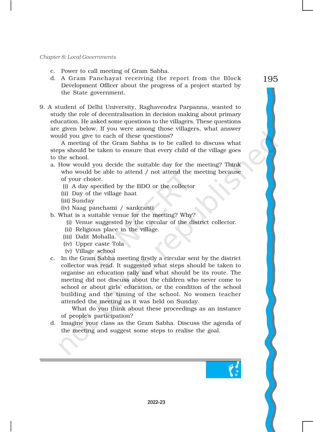 NCERT Book for Class 11 Political Science (Indian Constitution at Work) Chapter 8 Local Governments - Page 20