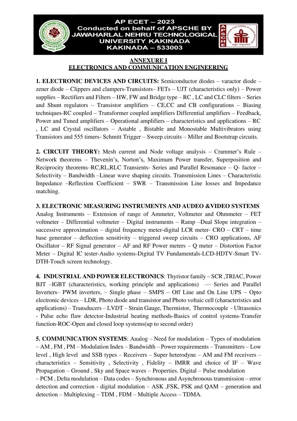 AP ECET ELECTRONICS AND COMMUNICATION ENGINEERING Syllabus - Page 1