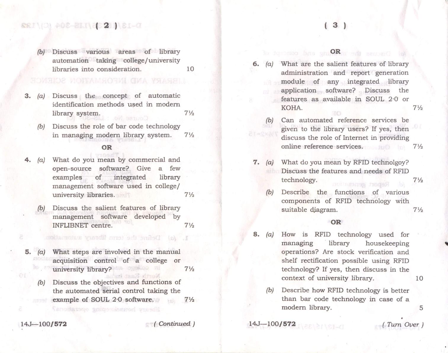 Assam University MLiSc (304) Dec.-2013 Question Paper - Page 2
