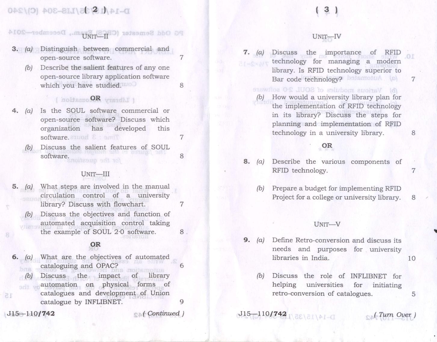 Assam University MLiSc (304) Dec.-2013 Question Paper - Page 5