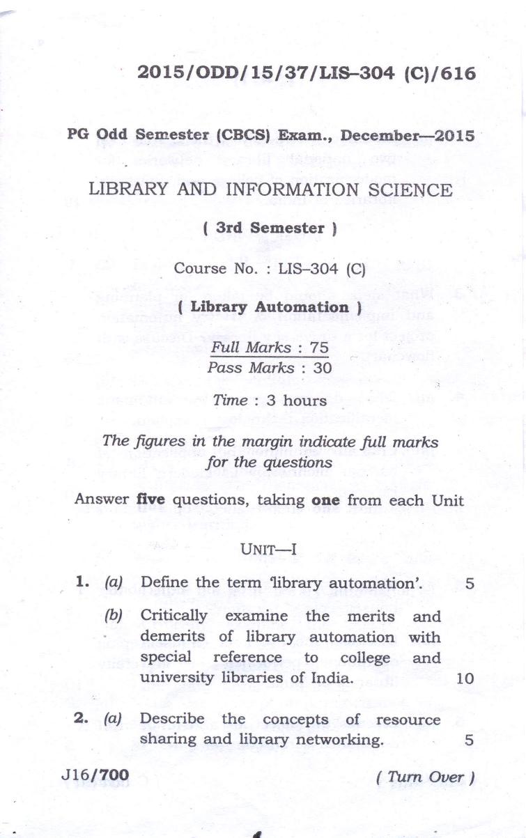 Assam University MLiSc (304) Dec.-2013 Question Paper - Page 7