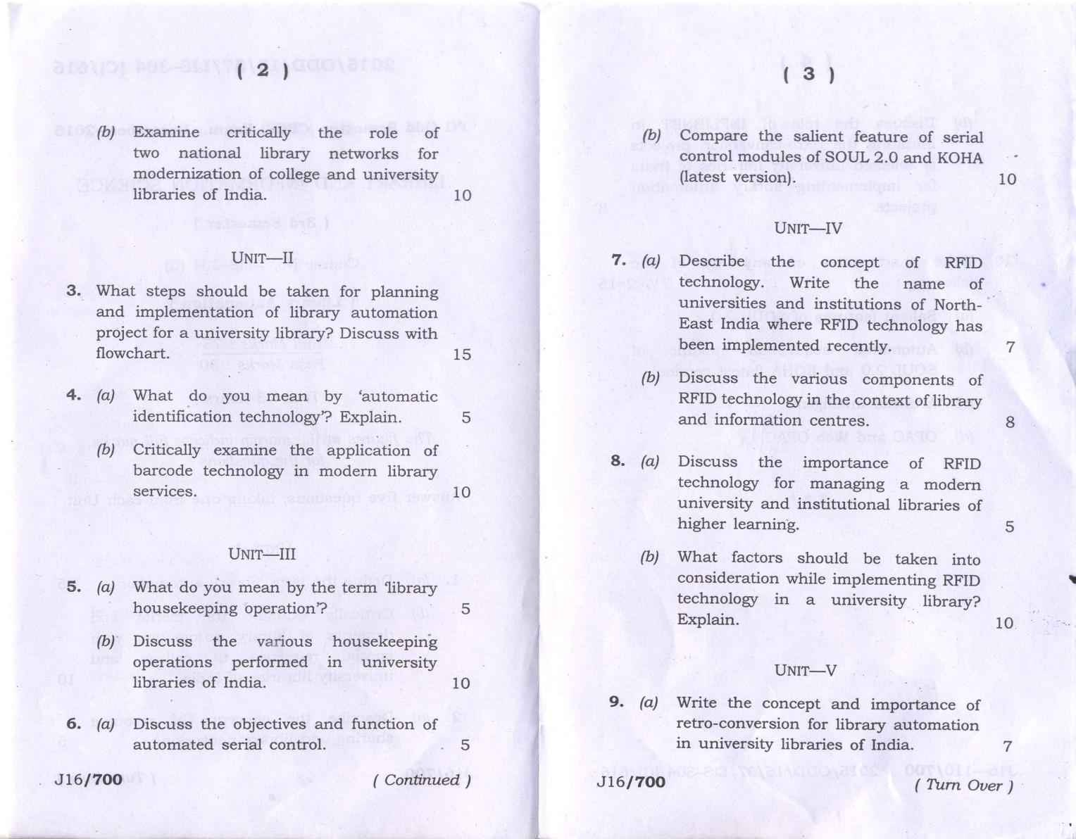 Assam University MLiSc (304) Dec.-2013 Question Paper - Page 8