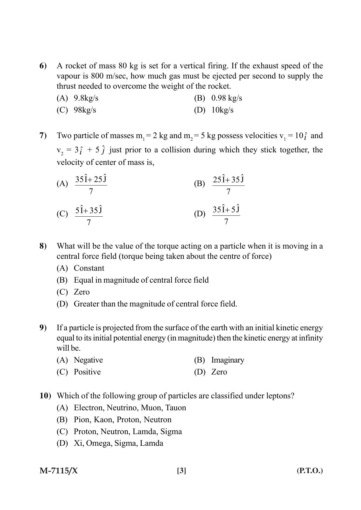 Mysore University PG Entrance Exam 2019: Physics Question Paper - Page 3