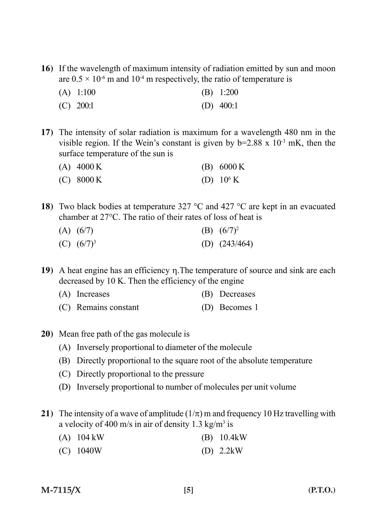 Mysore University PG Entrance Exam 2019: Physics Question Paper - Page 5