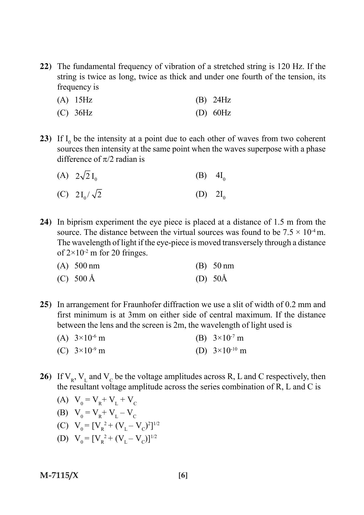 Mysore University PG Entrance Exam 2019: Physics Question Paper - Page 6