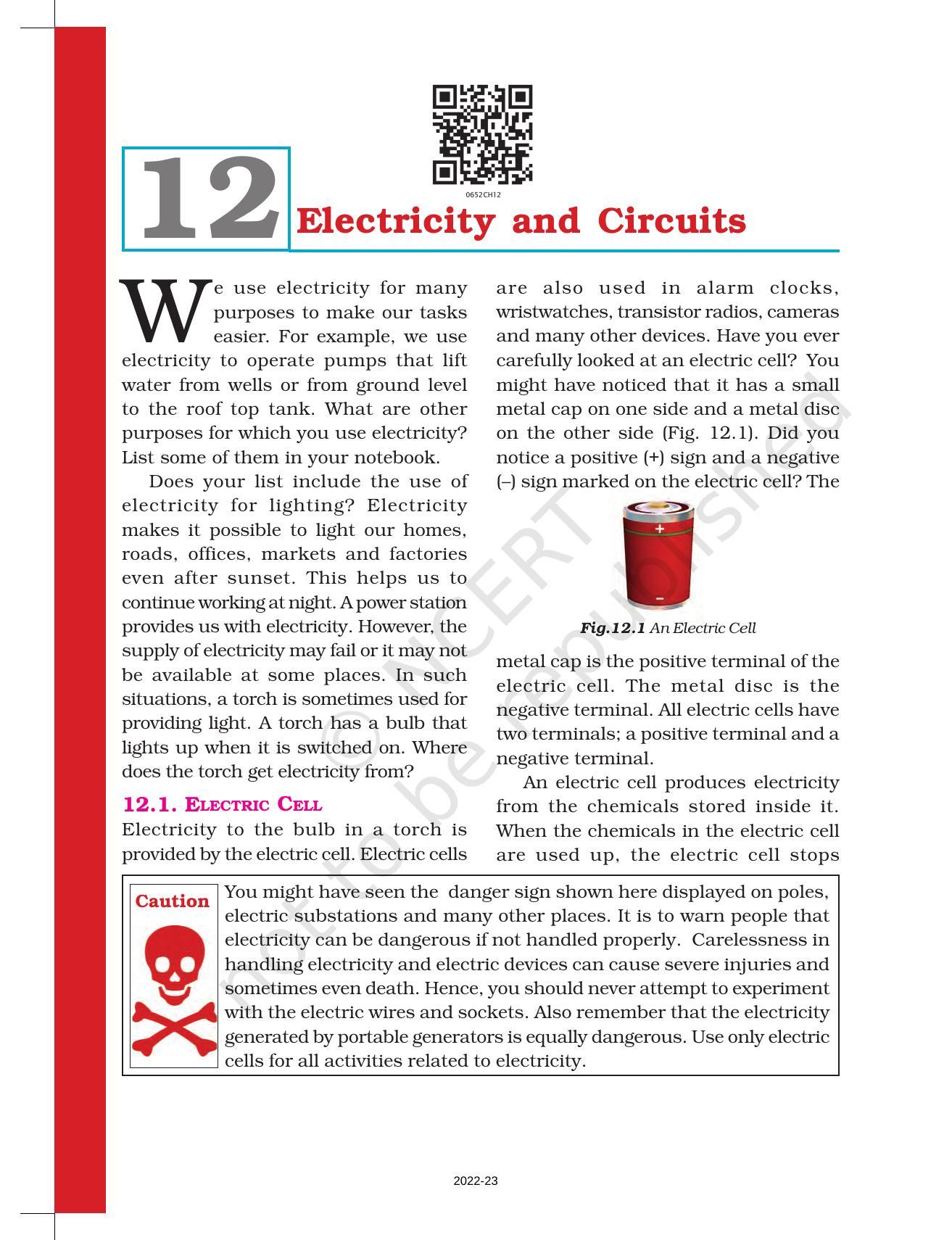 NCERT Book For Class 6 Science: Chapter 12-Electricity And Circuits ...