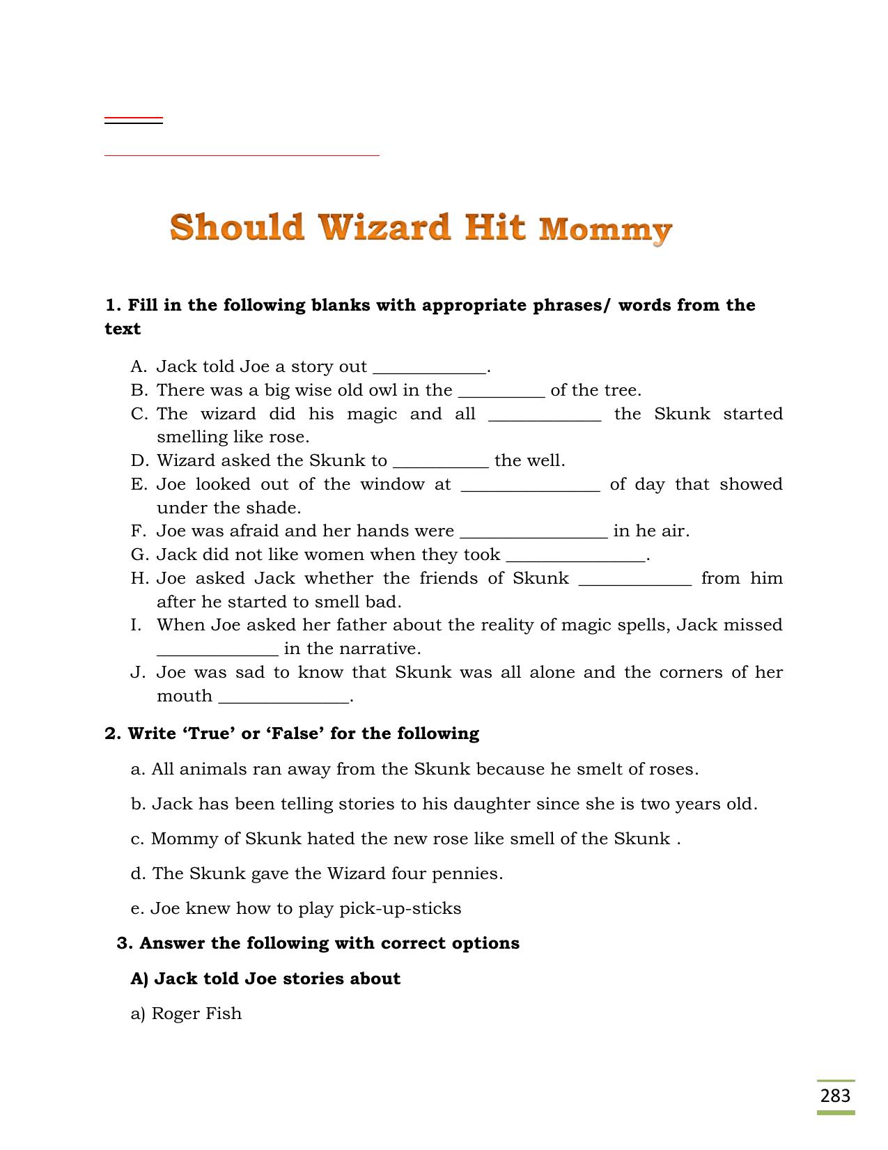 CBSE Worksheets for Class 11 English Should Wizard hit mommy Assignment - Page 1