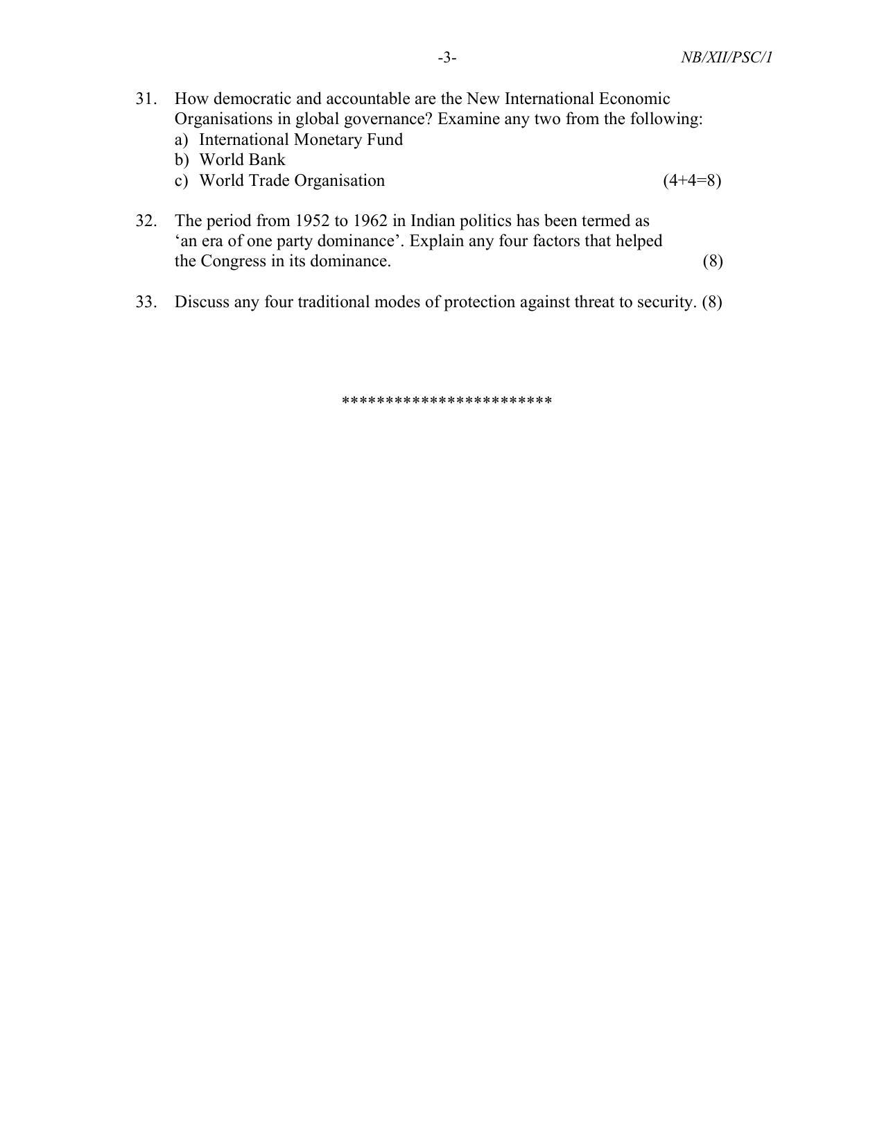 Nagaland Board Class 12 Political Science 2021 Question Paper ...