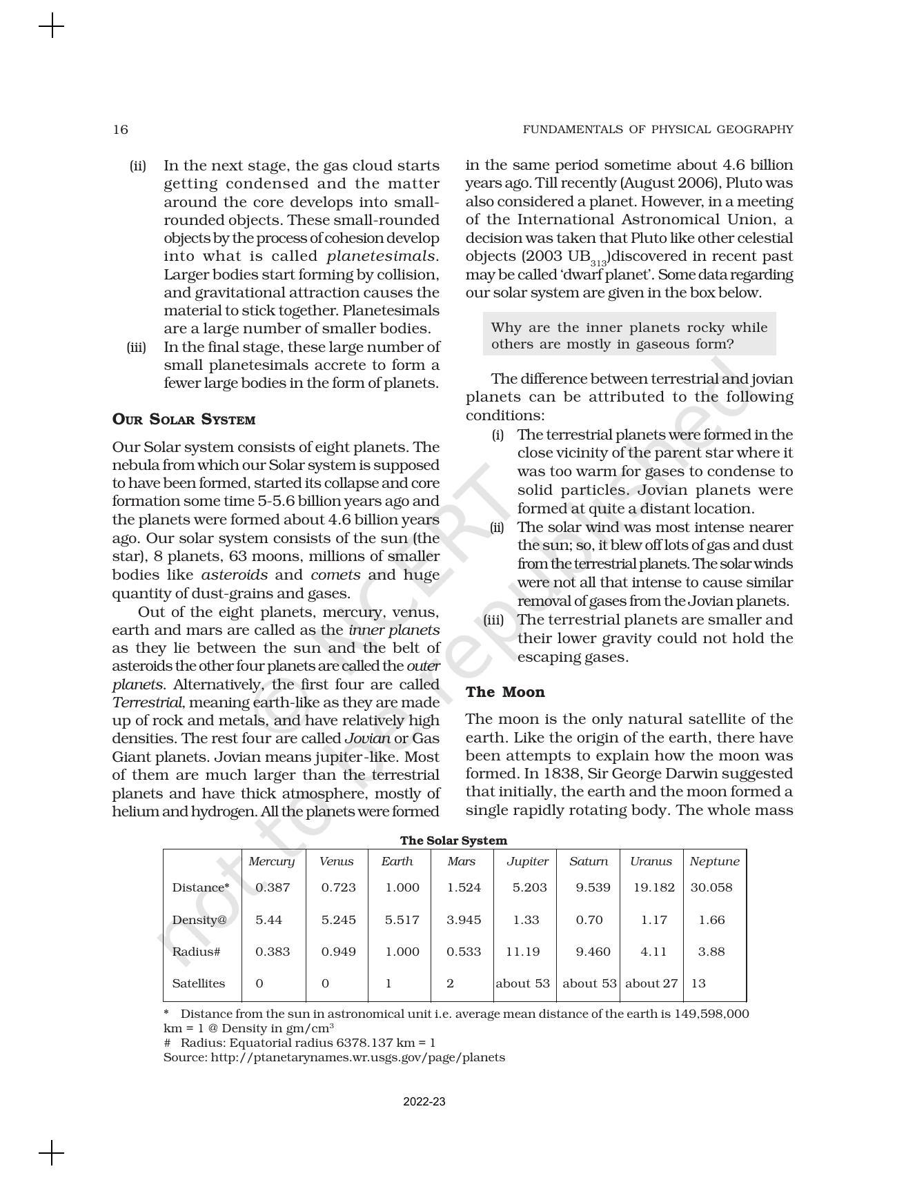 NCERT Book For Class 11 Geography Chapter 2 The Origin