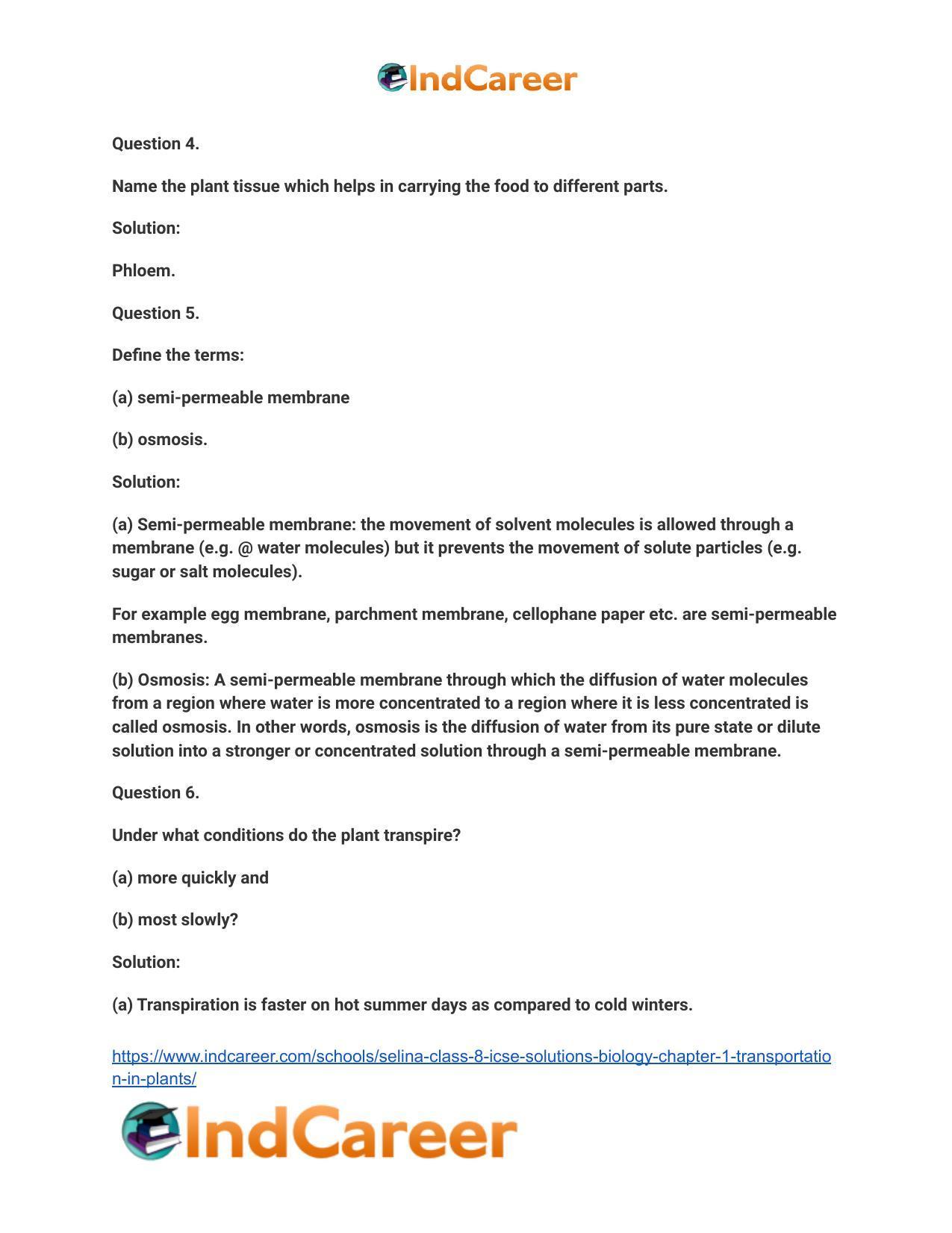 Selina Class 8 ICSE Solutions Biology : Chapter 1- Transportation in Plants - Page 6