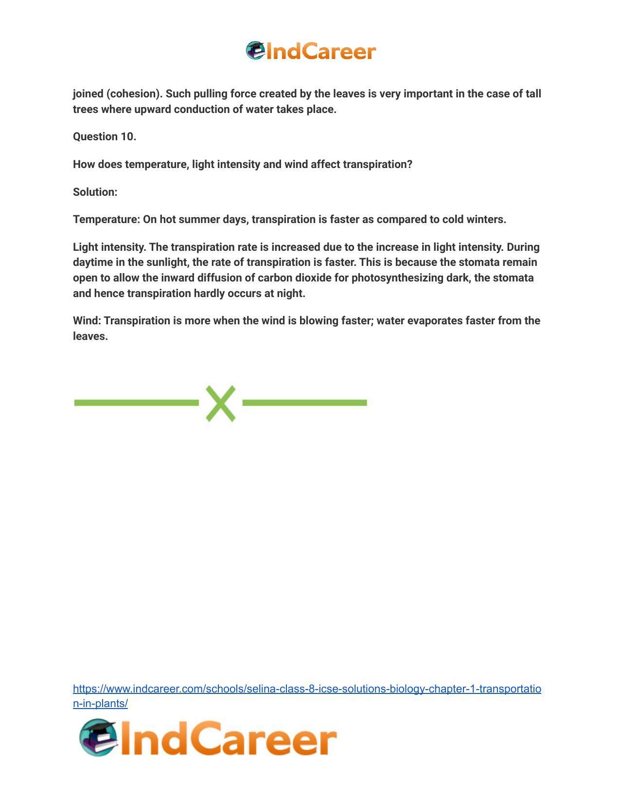 Selina Class 8 ICSE Solutions Biology : Chapter 1- Transportation in Plants - Page 10