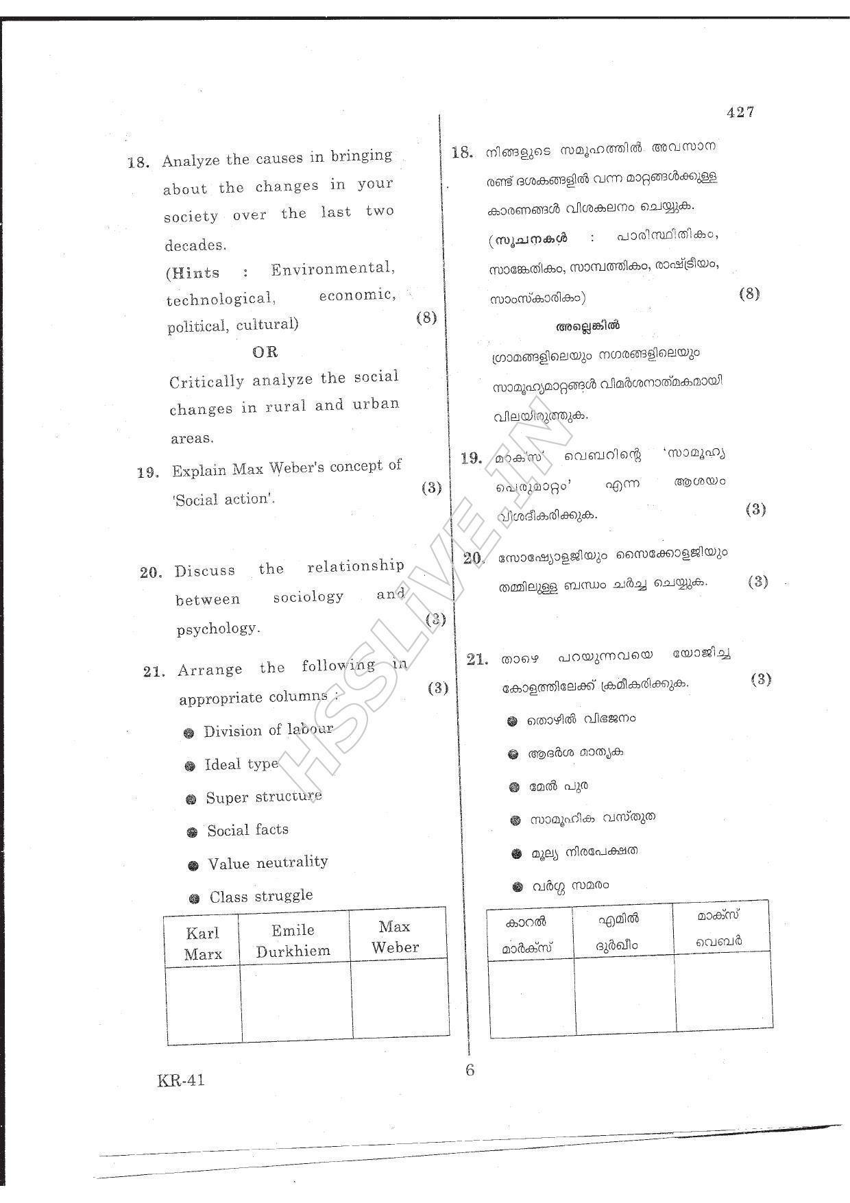 Kerala Plus One 2016 Sociology Improvement Question Papers - IndCareer Docs