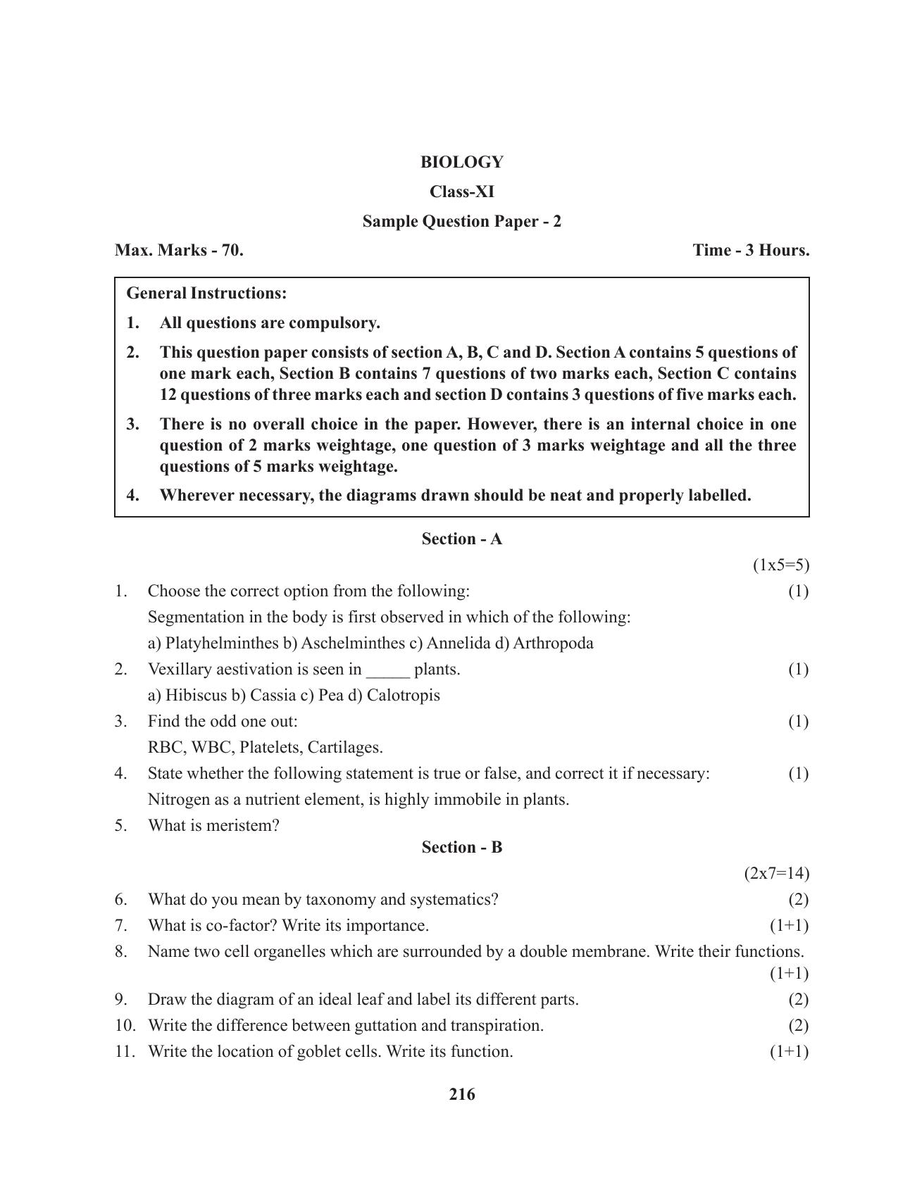 Tripura Board Class 11 Biology English Version Workbooks - Page 216