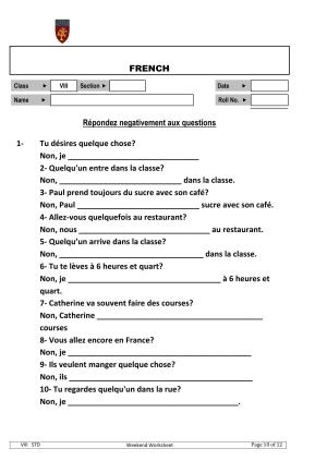 CBSE Worksheets for Class 8 French Assignment 17 - IndCareer Docs