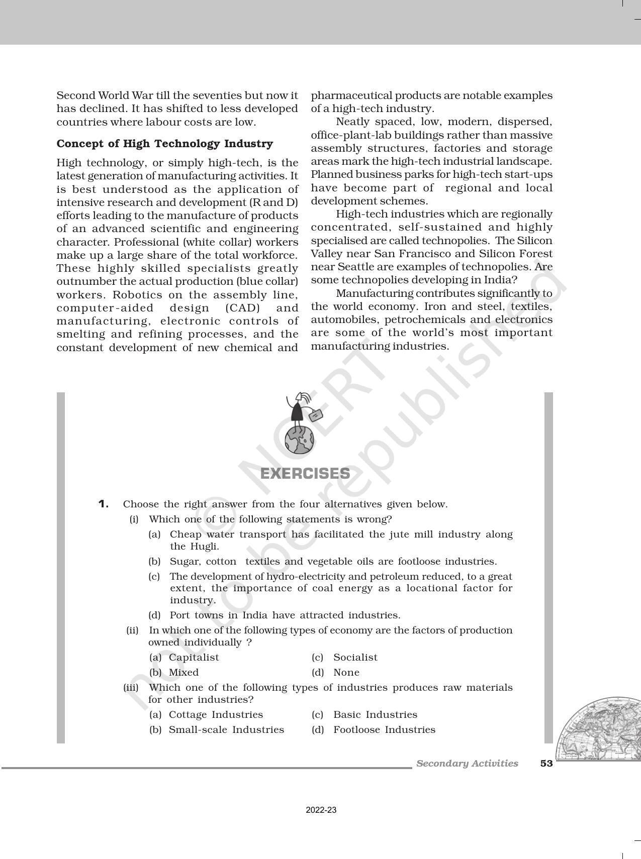 NCERT Book For Class 12 Geography (Part-1) Chapter 6 Secondary ...