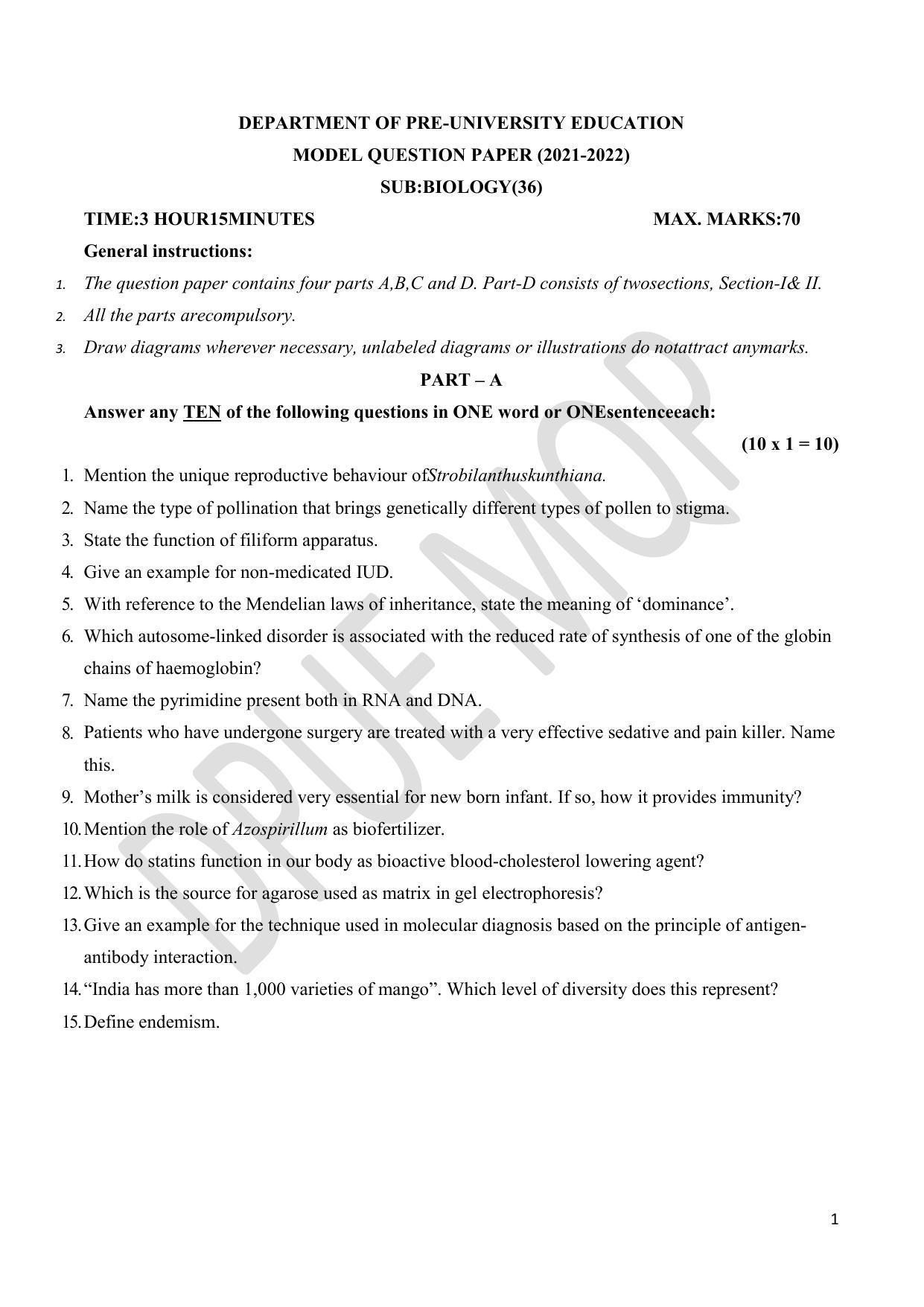 Karnataka Board Nd Puc Class Biology Model Papers