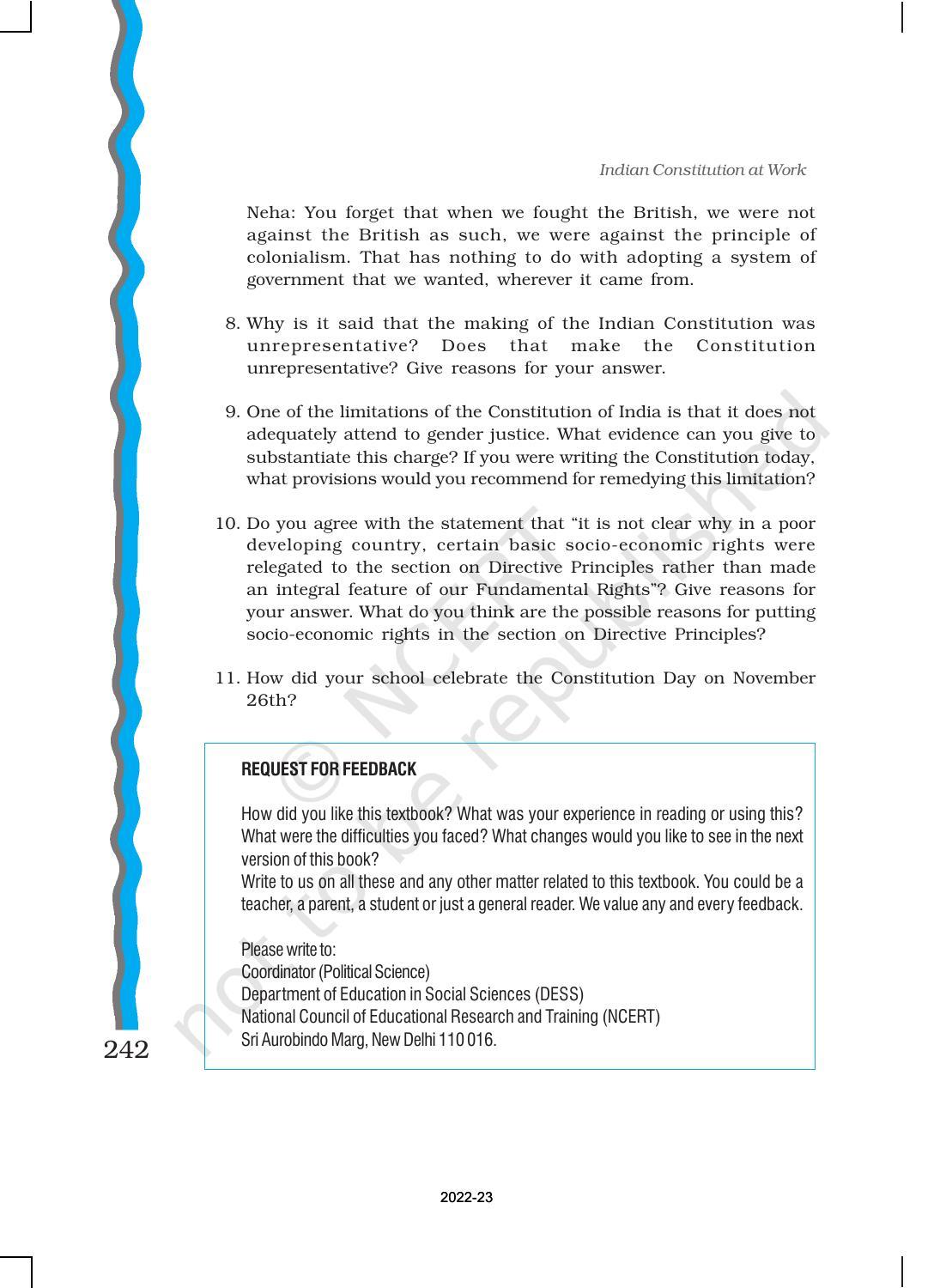 NCERT Book for Class 11 Political Science (Indian Constitution at Work) Chapter 10 The Philosophy of the Constitution - Page 23